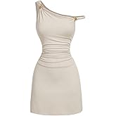 SOLY HUX Women's Off The Shoulder Ruched Bodycon Mini Dress Y2k Party Sleeveless Sundresses