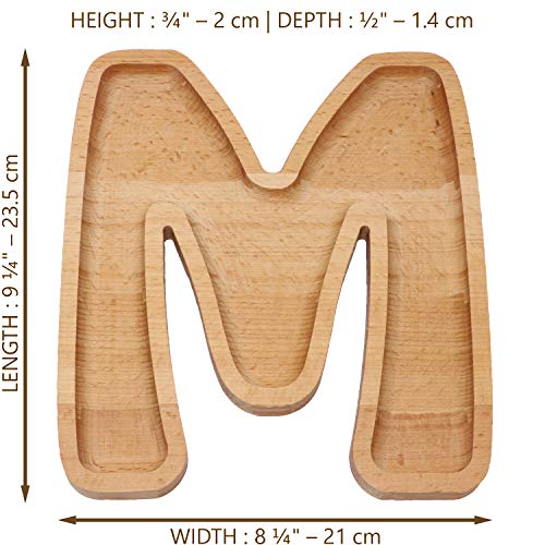 Wooden Letter M Candy Dish | Monogram Nut Bowl | Snack, Cookie, Cracker Serving Plate | Decorative Display, Home Accessory | Unique Gift Idea | for Date, Baby Shower, Birthday Party | Large Size