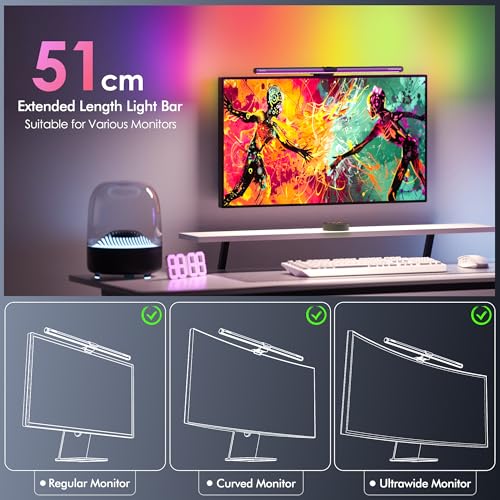 Quntis 51 cm Monitor Lamps with RGB Backlight and Remote Control, 88 + 56 LEDs Monitor Light, Light Bar for PC, Gaming Accessories, Birthday Gift for Men