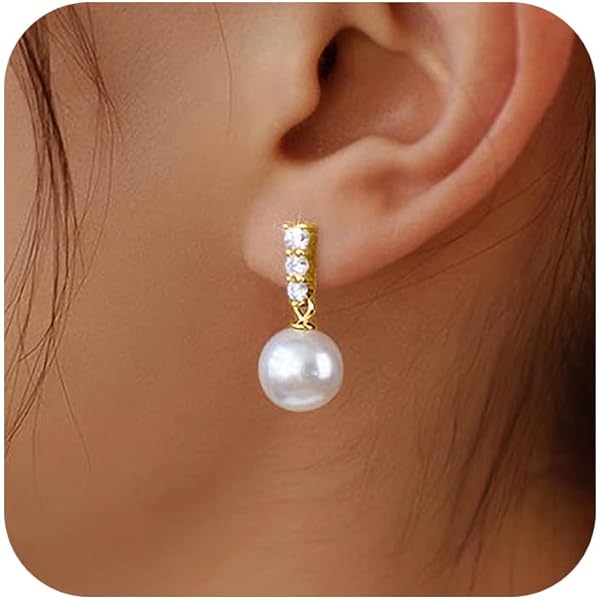 Amazon.com: Silver Pearl Stud Earrings with CZ Cubic