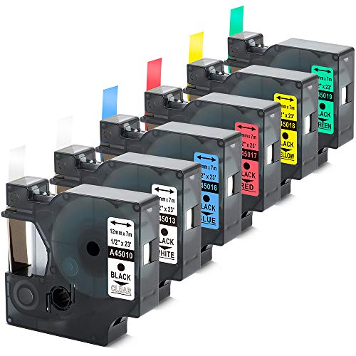 6Pack D1 Label Tapes Combo Set Replacement DYMO 45010 45013 45016