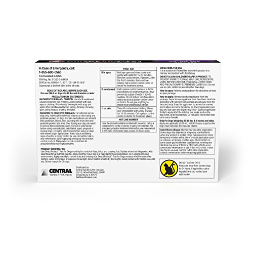 Direct Protect Plus Flea & Tick Topical Treatment for Dogs, Waterproof and Fast Acting, 3 Month Supply,  45-88 pounds