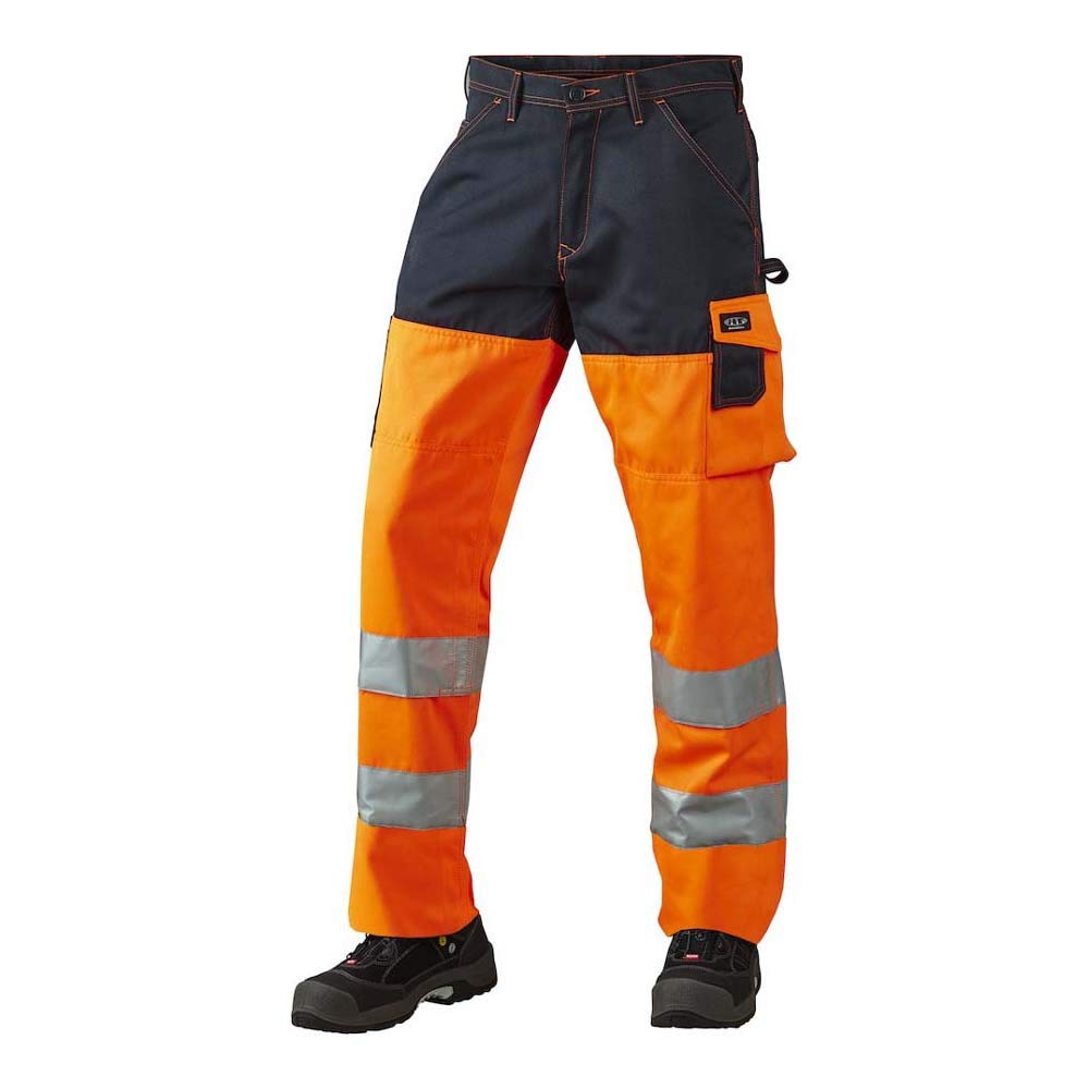 J.A.K. 1110688B084 Series 11106 70% Polyester/30% Cotton Trousers EN 20471, Class 2, Orange/Navy, 48 L (35/35) Size