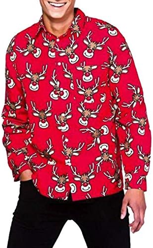 Caopixx Shirt for Men's Casual Autumn Winter 3D Christmas Print Long Sleeve Slim T-Shirt Top Blouse