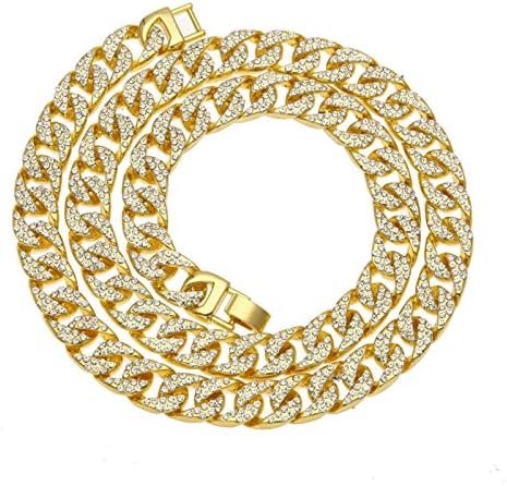 IJEWALRY Women Silver Necklace,Zircon Pendant,13Mm Iced Cz Cuban Link Rhinestones Necklaces Chain Gold Silver Bling Bling Jewelry Fashion Hiphop Necklace For Men Women