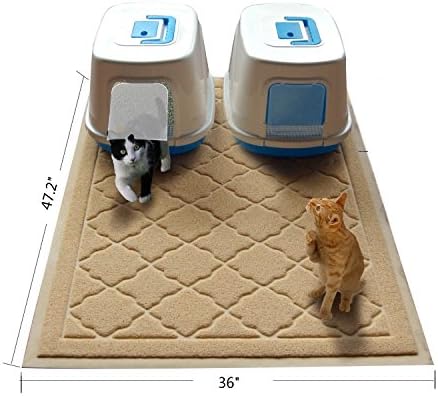 Keflar Non Toxic Jumbo Size Cat Litter Mat - (47 x 36 in) - Jumbo Scatter Control Kitty Litter Mats for Cats Tracking Litter Out of Their Box - Extra Large Soft to Paws