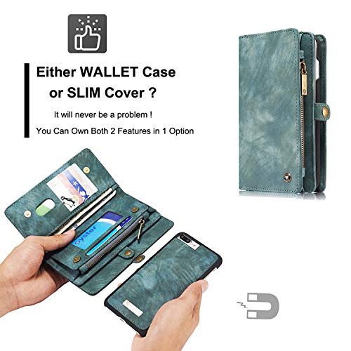 For Iphone 7 Leather Wallet Magnetic Phone Case Detachable Protective Case with Card Holder Folio Flip Cover, Blue