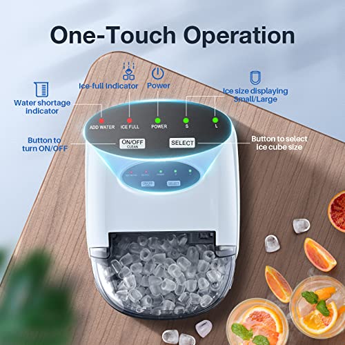 Ice Maker Countertop Machine with Self-Cleaning Function，26LBS in 24 Hours, 9 Bullet Cubes Ready in 6 Mins, Compact Ice Cube Maker with Ice Scoop & Basket for Home Kitchen Office Bar (White)