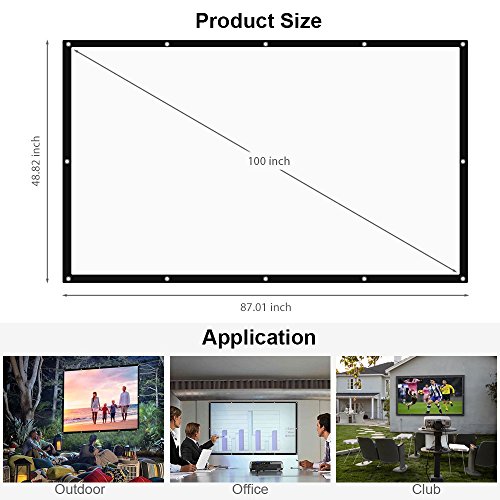JIAQUAN 100" Outdoor Projector Screen，16:9 HD Foldable Anti-Crease Portable Outdoor Indoor Front Movies Screen for Home Theater Support Camping and Recreational Events Double Sided Projection - Thumbnail 3