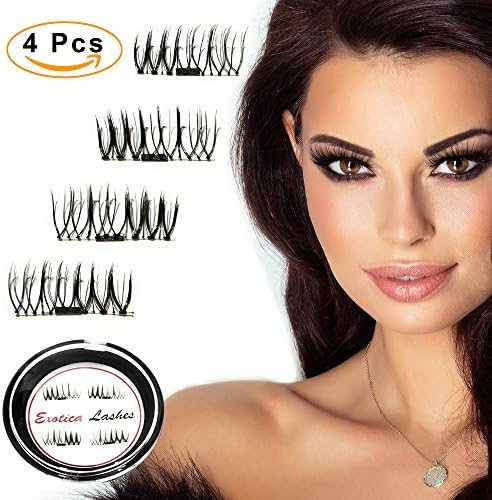 Exotica Magnetic Eyelashes [NO GLUE] 4 piece set Magnetic False Lashes, Brand NEW, 3D Ultra Thin Flexible Premium Lightweight Reusable Voluminous Extensions, Glamorous, Hand Made and Cruelty-Free