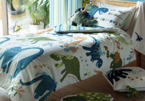 KIDS BOYS REVERSIBLE SINGLE BED DUVET QUILT COVER BEDDING SET - DINO DINOSAURS