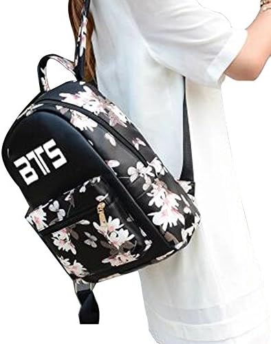 Women Girl's Flower Floral Kpop BTS BANGTAN BOYS Waterproof Travel Backpack School Book Bag Shoulder Bag for College Students