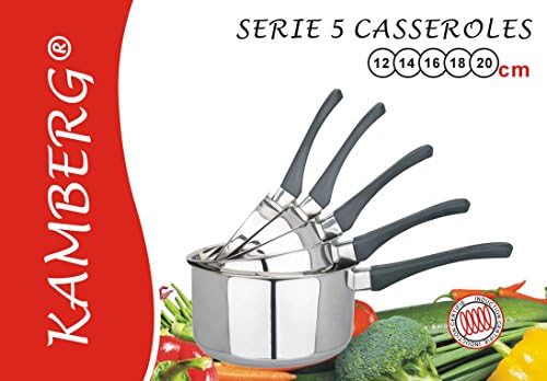 Kamberg - 0008076 - Set 5 Casseroles 12 / 14 / 16 / 18 / 20 cm - Acier Inoxydable Haute Qualité - Poignée anti chaleur Bakélite Noire - Tous feux dont induction - Cuisine A Vivre Kamberg - 0008076 - Set 5 Casseroles 12 / 14 / 16 / 18 / 20 cm - Acier Inoxydable Haute Qualité - Poignée anti chaleur Bakélite Noire - Tous feux dont induction