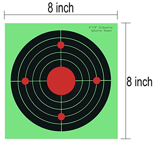 Splatter Targets - 8 Inch Bullseye Reactive Shooting Target- Shots Burst Bright Fluorescent Green Upon Impact - Gun - Rifle - Pistol - AirSoft - BB Gun - Pellet Gun - Air Rifle (25PCS/Pack)