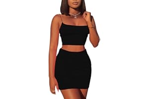 Kaximil Women's Summer 2 Piece Outfits Cami Crop Top Bodycon Skirt Mini Club Dress