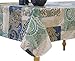 Elrene Home Fashions Vinyl Tablecloth with Polyester Flannel Backing Paisley Scroll Easy Care Spillproof, 60 in x 120 in, Taupe Blue Green