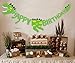 Dinosaur Happy Birthday Banner + Make-a-dinosaur Sticker Set - Dino Jungle Jurassic Garland Party Supplies Decorations (Green)