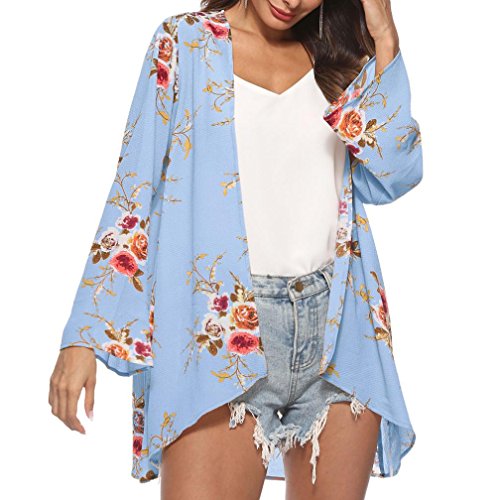 image for Sumen Women Floral Kimono Cardigan Chiffon Half Sleeve Shawl Loose Car