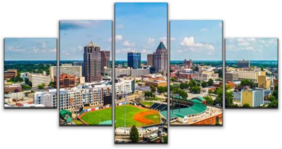 Skipvelo Aerial of Downtown Greensboro North Carolina nc Skyline panoramas Wall Art Canvas Prints Pictures Paintings Artwork Home Decor Stretched and Framed - 5 Pieces