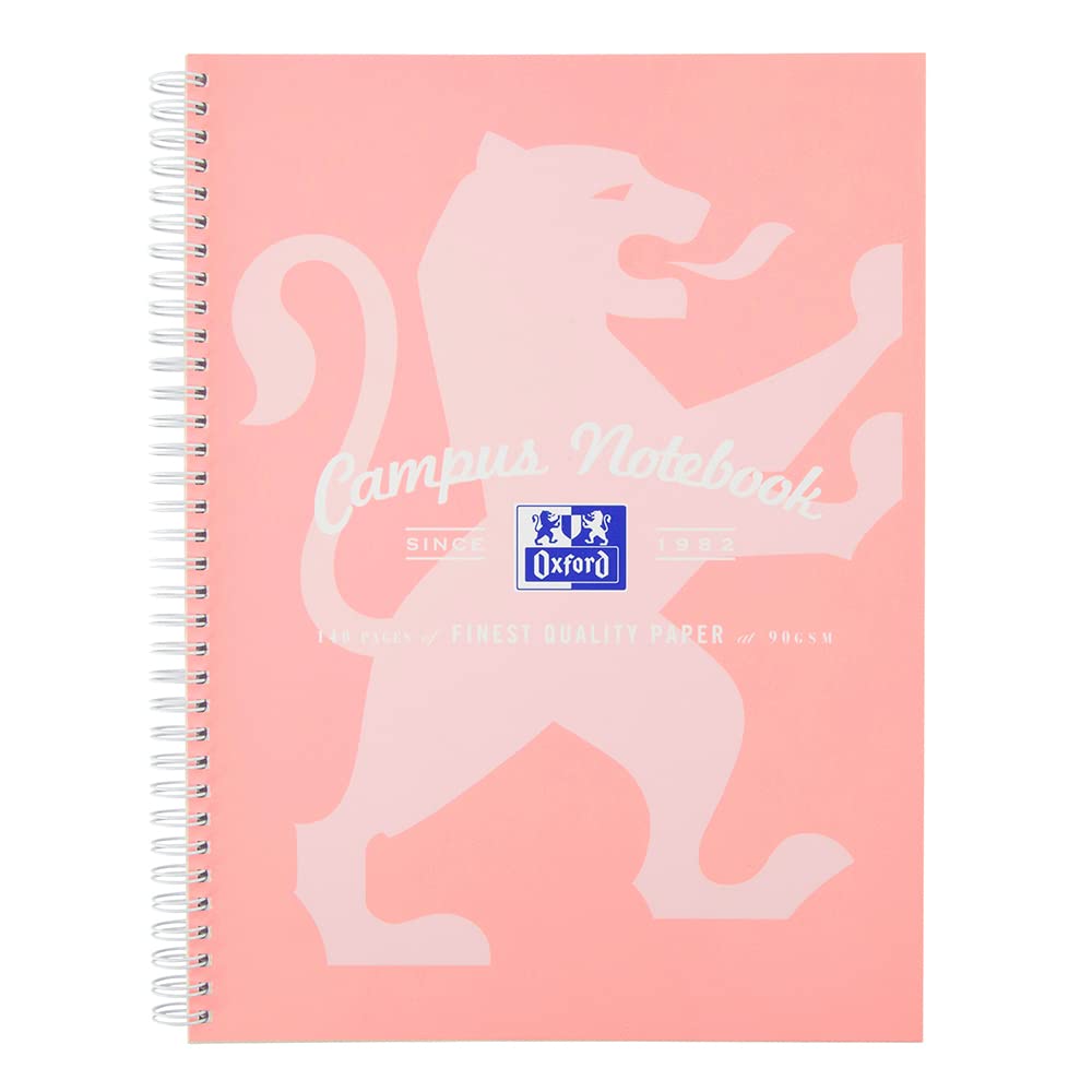 Oxford Campus A4 Notebook, Wirebound, 8 mm Lined with Margin, 140 Pages, Single Notepad, Pastel Colour, Optik Paper+