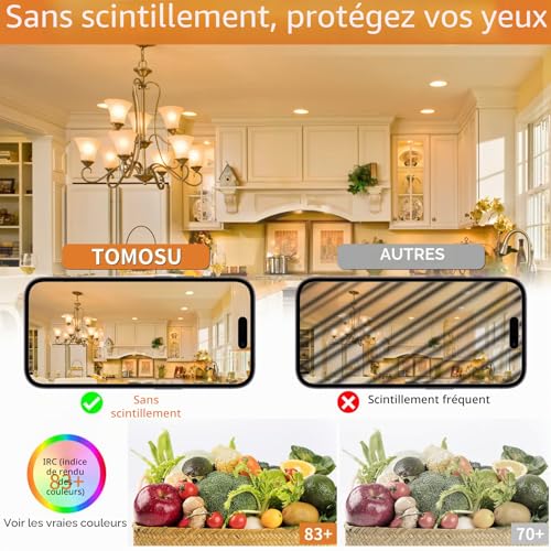 Tomosu Pack of 10 Extra Flat LED Recessed Spotlights, 5 W 450 LM Equivalent to 50 W Incandescence, IP44 Waterproof Bathroom Spotlight Warm White 2700 K, Hole Φ75-90 mm, AC220-240 V