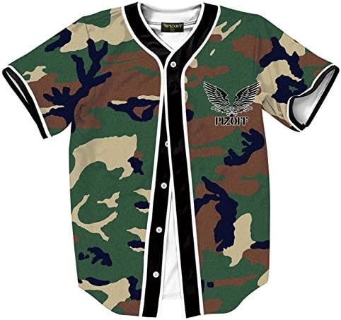 Pizoff Short Sleeve Beseball Team Jersey V-Neck Button Down Camouflage Dab Print T Shirts Y1724-74-L
