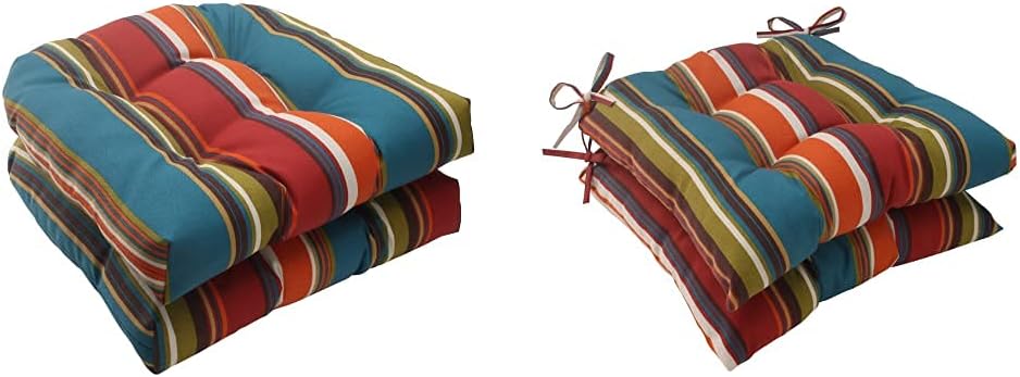 Pillow Perfect Outdoor/Indoor Westport Teal Tufted Seat Cushions (Round Back), 19