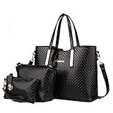 Z-joyee Women 3 Piece Tote Bag Pu Leather Weave Handbag Shoulder Purse Bags Set