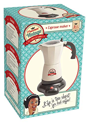 Bestron Elektrischer Espresso-Kocher mit Basis, Vintage, 6 Espressotassen, 480 Watt, Aluminium, Beige – Bild 8