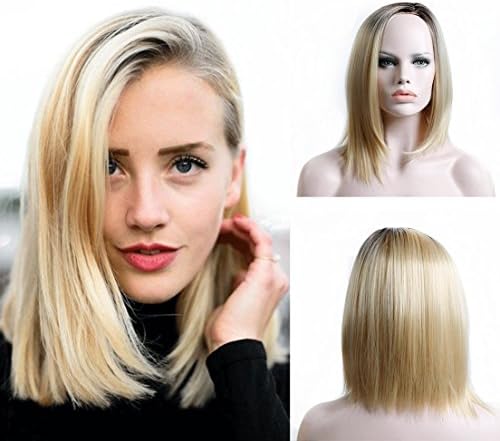 SHANGKE Blonde Ombre Bob Wig Medium Short Wigs Straight Synthetic Hair Wig for For African Americans