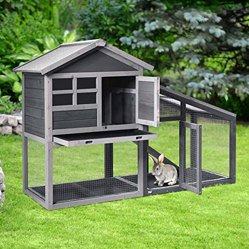 Tangkula Rabbit Hutch Indoor Outdoor, Wooden Chicken Coop, Bunny Hutch