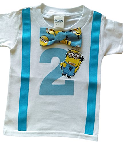 2nd Birthday Shirt Boys Minions Tee, White-aqua-yellow, 3T