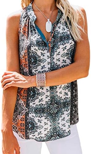 ZKESS Womens Button Down V Neck Loose Sleeveless Strappy Cami Tank Tops Casual Shirts Blouses