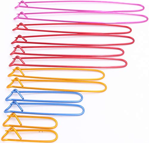 LeBeila Knitting Yarn Stitch Holders - Aluminum Sweaters Crochet Needle Stich Safety Pins 6 Sizes Knit Accessories Crafts Notions, Light and Secure Crocheting Tool Kit (12 Pieces, Colorful)