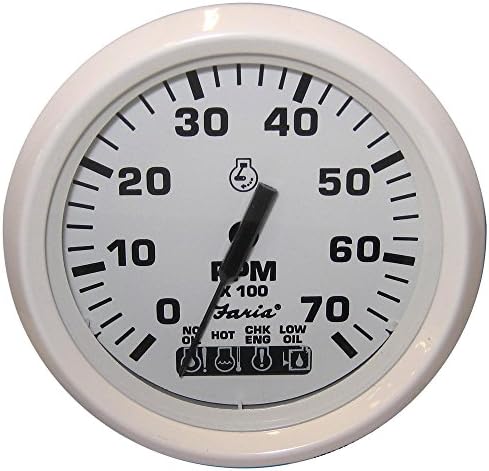 Faria Dress White 4" Tachometer w/Systemcheck Indicator - 7,000 RPM (Gas - Johnson/Evinrude Outboard)