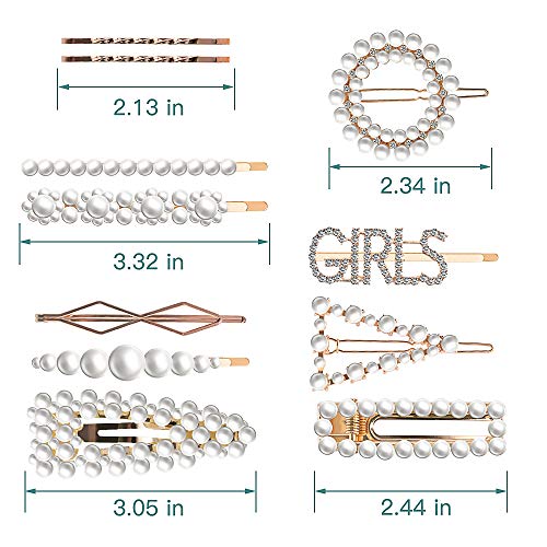 15 PCS Hingwah Pearl Hair Clips Hair Barrettes, Gold Word Letter Jewelry, Rhinestones Crystal Hair Bobby Pins, Fashion Party, Birthday, Wedding Gifts, Bling Geometric Hair Accessories for Women Girls - Thumbnail 5