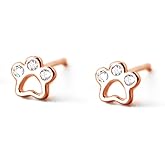 CZ Paw Earrings for Women Girls S925 Sterling Silver Cubic Zirconia Tiny Stud Tragus Post Pin Cute Paw Kitten Cat Puppy Dog Print Earrings Hypoallergenic Jewelry Gift for Pet Lover