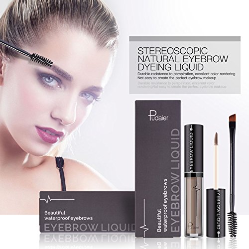 Pudaier Professional Eye Brow Brand Cosmetics Long Lasting Pigments Black Brown Waterproof Eyebrow Liquid Makeup with Brush (01) - Thumbnail 2