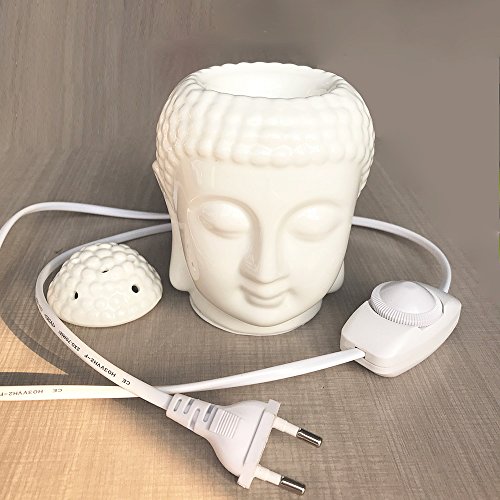 Moylor Porcelain Zen Buddha Head Status Electronic Essential Oil Warmer Scented Candle Tart Burner Night Lamp for Aromatherapy Spa Sleep Yoga - Thumbnail 6