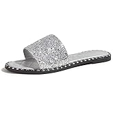 PICNICFUN Women's Open Toe Flat Sandals Rhinestone Glitter On Casual Fashion Slippers Quick Drying Indoor & Outdoor Slides