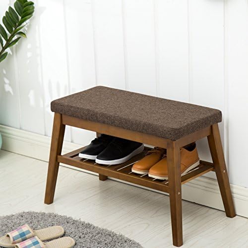SOCAMFA Shoe Bench Rack with Linen Cover Cushion Seat Storage Shelf Bench organizing closets for Entryway Bedroom Living Room Hallway Garage Shelf Rack Bench Bamboo (65)