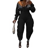 Tbahhir Womens Sexy Off Shoulder Jumpsuit Long Sleeve V Neck Tops One Piece Outfits Wide Leg Club Casual Fall Romper