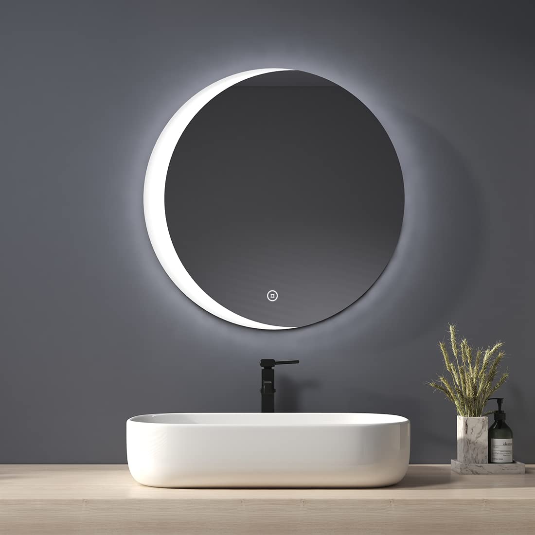 Heilmetz-Espejo-de-bano-led-diametro-60-cm-Espejo-de-bano-Redondo-Espejo-de-Pared-con-Interruptor-tactil-combinacion