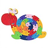 HIPGCC Snail Puzzle Wooden Jigsaw Toys alphanumeric Puzzles Preschool Educational Toys for Toddlers Kids Children Boys Girls, Toys for Age 3 4 5 Year Old and Up