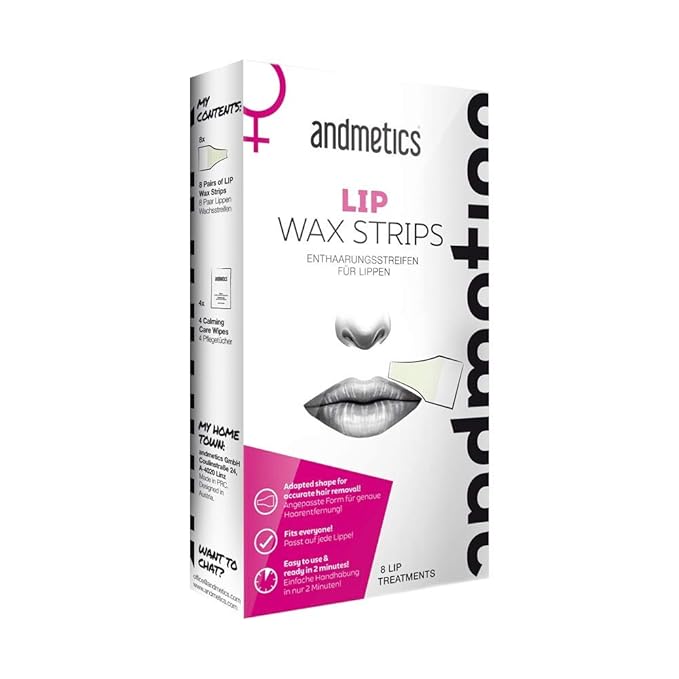 Andmetics Upper Lip Wax Strips for Women (8 Pair Wax Strips and 4