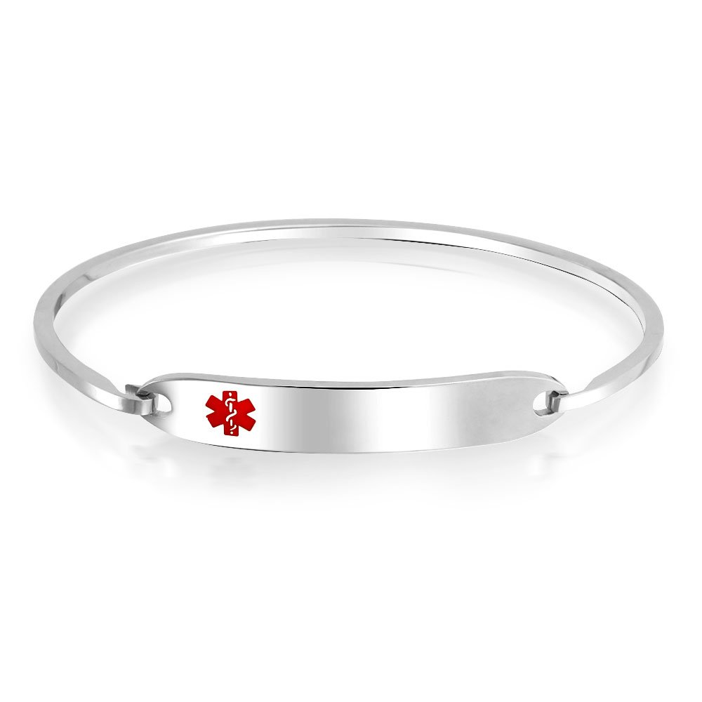 Bling Jewelry Identification Medical ID Bracelet Blank Sleek Bangle For Women Silver Tone Stainless Steel 7 Inch