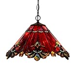 Bieye L10059 Baroque Tiffany Style Stained Glass Ceiling Pendant Fixture with 17 Inch Wide Handmade Shade (Red)