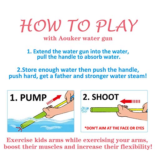 Aouker Water Blaster Gun Foam Soaker Water Pump Shooter, Light Weight Squirt Guns Swimming Pool Beach Water Fighting Toys for Kids and Adults, 2 Pack