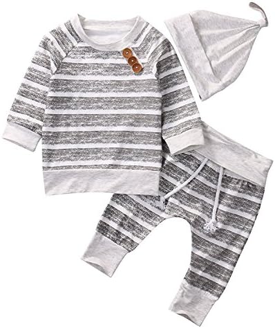Newborn Baby Boys Girls Breathable Hoodie Sweatshirt Top + Striped Pants Outfits Set TODDLING Around Clothes