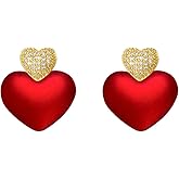 WCRAZYE Red Heart Earrings for Women Girls Handmade Elegant Sparlking Rhinestone Red Pink Love Heart Dangle Drop Valentines Day Earrings Girlfriends Wife Jewelry Gifts